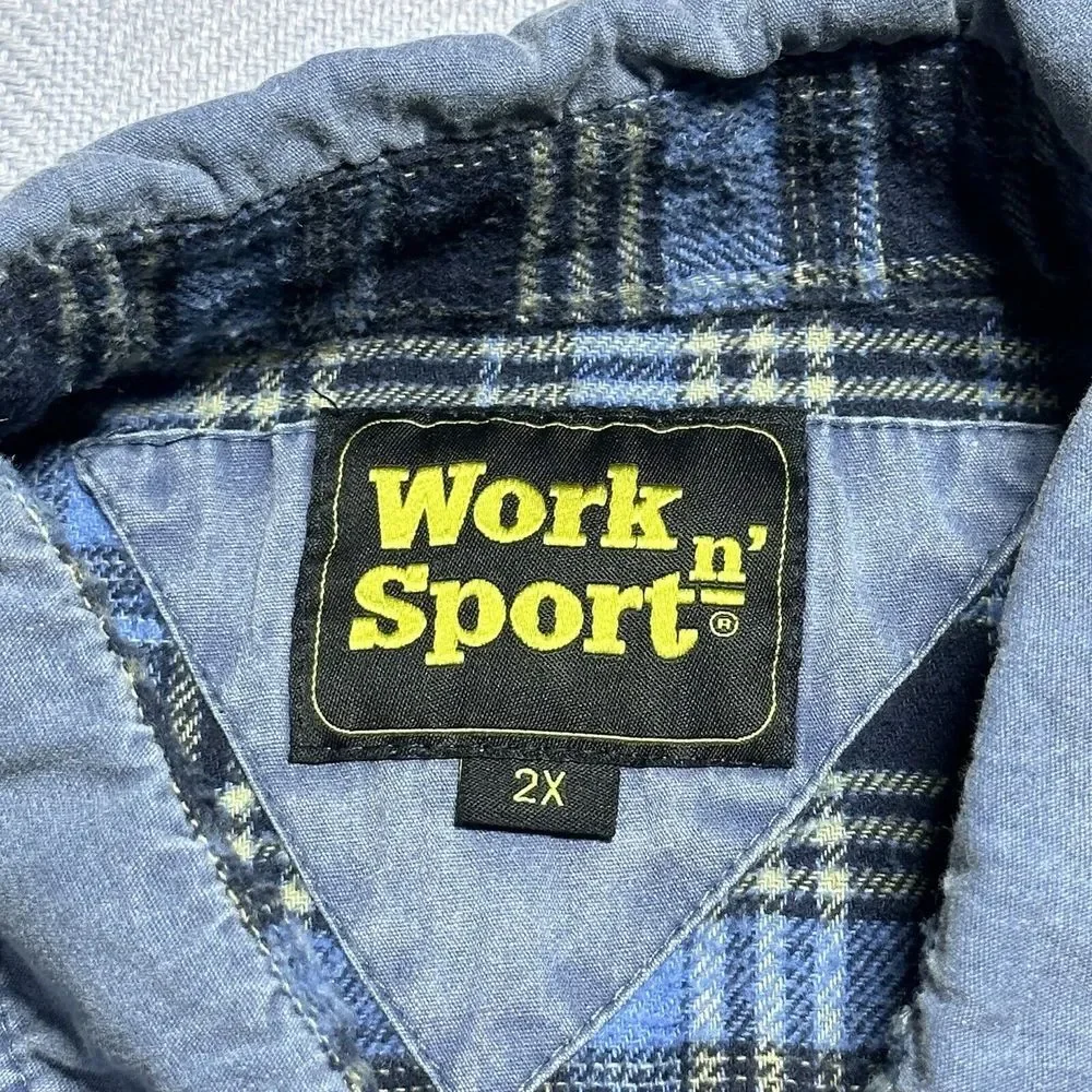Work‎ n' Sport Blue Gray Denim Flannel Lined Workwear Button Shirt 2XL Lot of 2